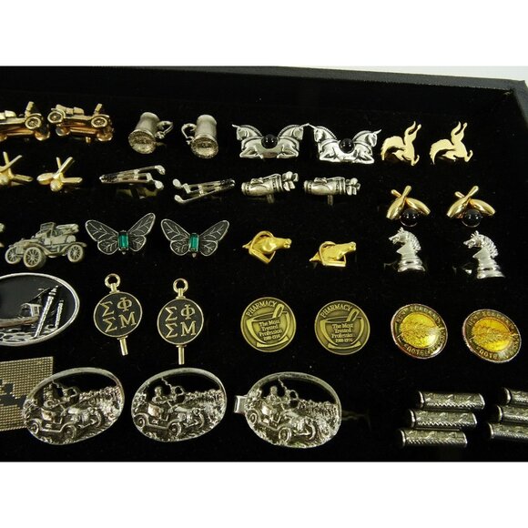 Huge Lot of Cufflinks 35 Pairs Vintage and Designer Cuff Links w Tray - Picture 7 of 7
